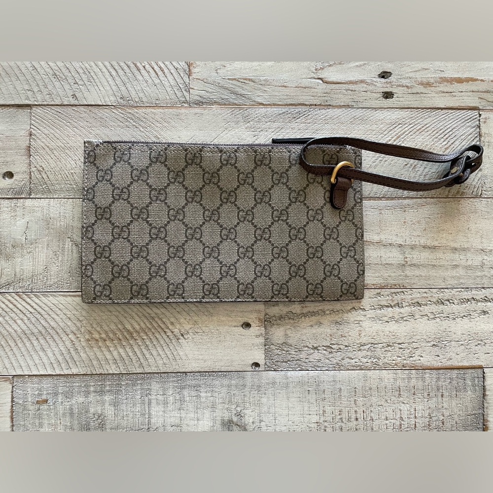 Gucci Brown Monogram Clutch Wristlet